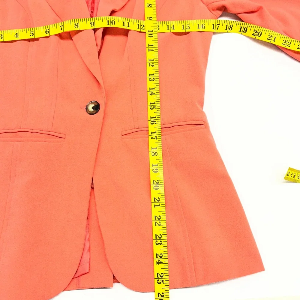 BCX Womens Coral 3/4 Sleeve‎ Single Button Blazer Polka Dot Cuffs S Chic Preppy